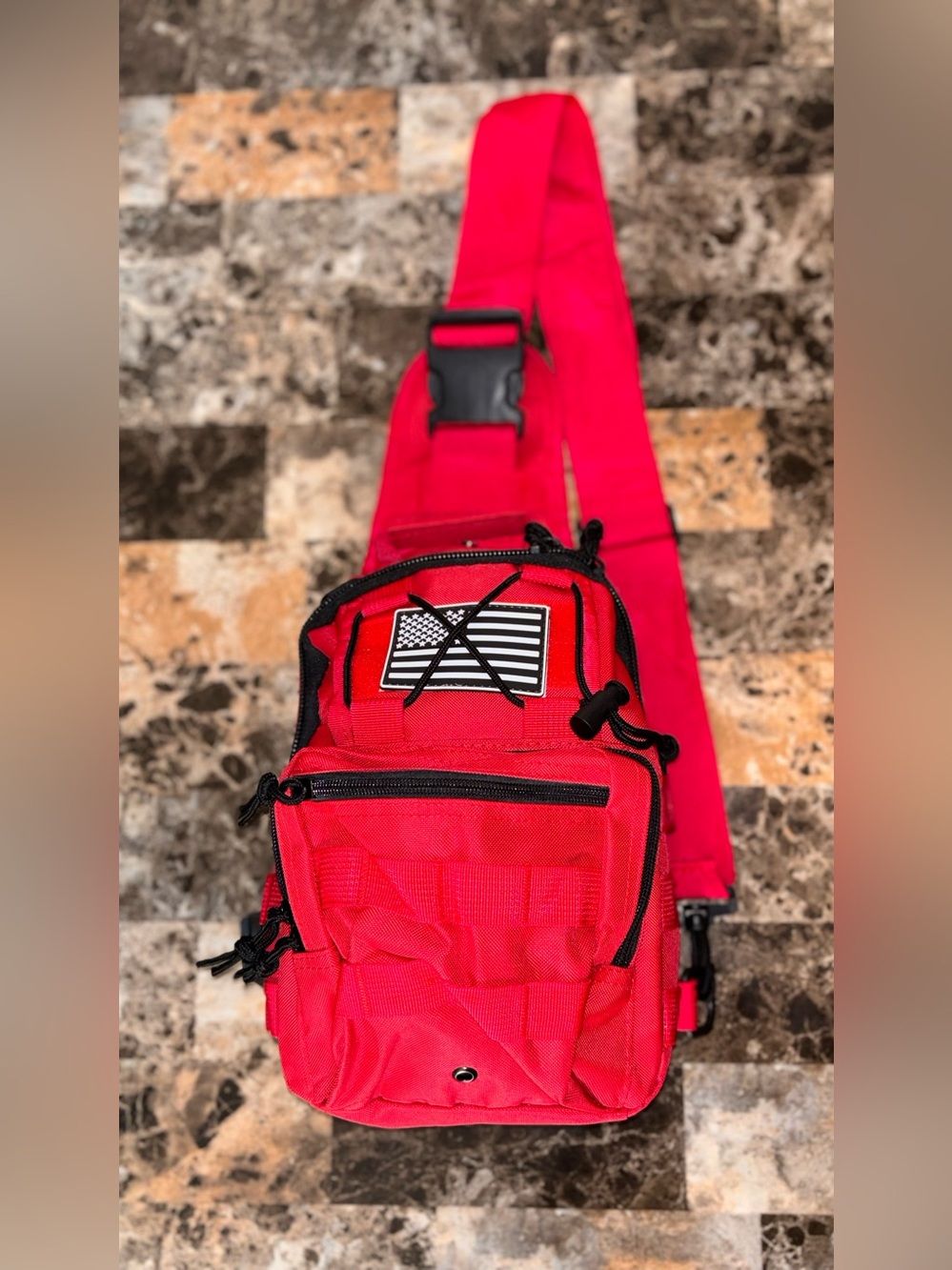 Red Tactical Sling Bag for Men - Compact Crossbody Pack